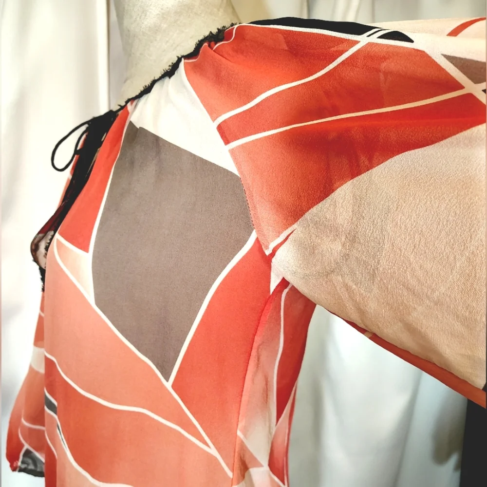 Banana Republic Silk Blouse,Women Triangled Orange/White/Gray/Black,3/4 Sleeve,S - Picture 5 of 10